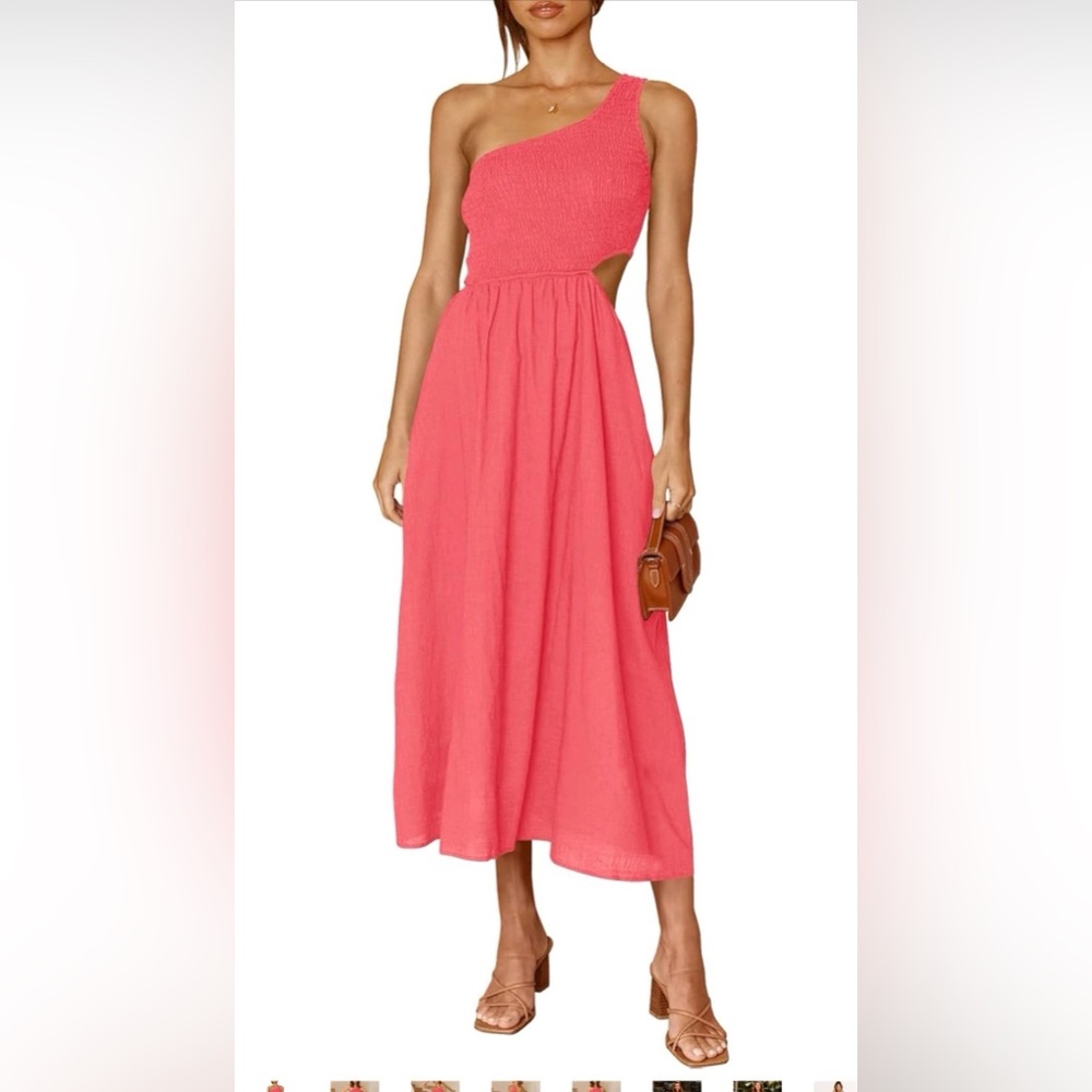 Pink One-Shoulder Anrabes Dress with keyhole